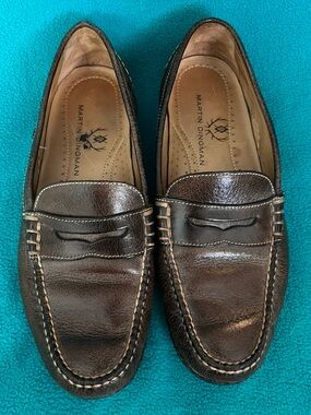 Martin Dingman Mens Walnut Brown Bill Water Buffalo Penny Loafers Sz 9